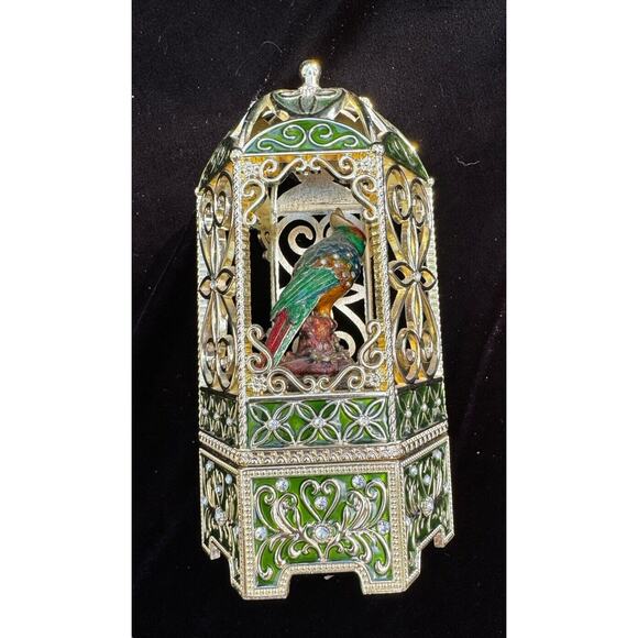 Vintage Chestnut Lane Enamel and Rhinestone Encrusted Bird Cage Exotic Bird -A18 - Picture 8 of 12